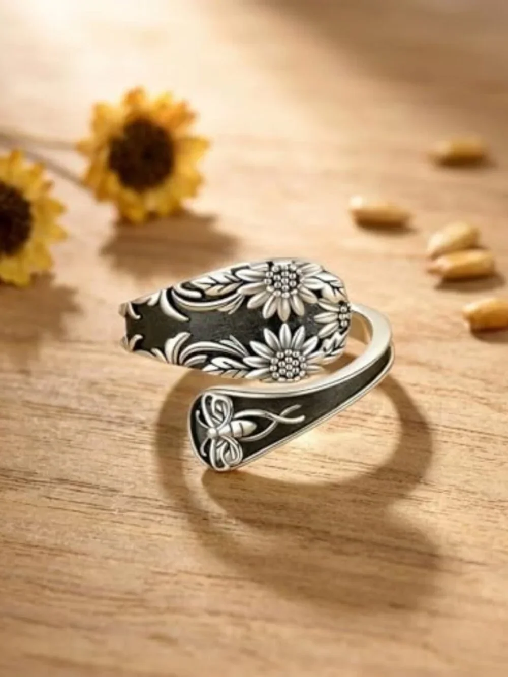 Vintage 925 Sterling Silver Adjustable Spoon Ring for Women - Unique Thumb Wrap